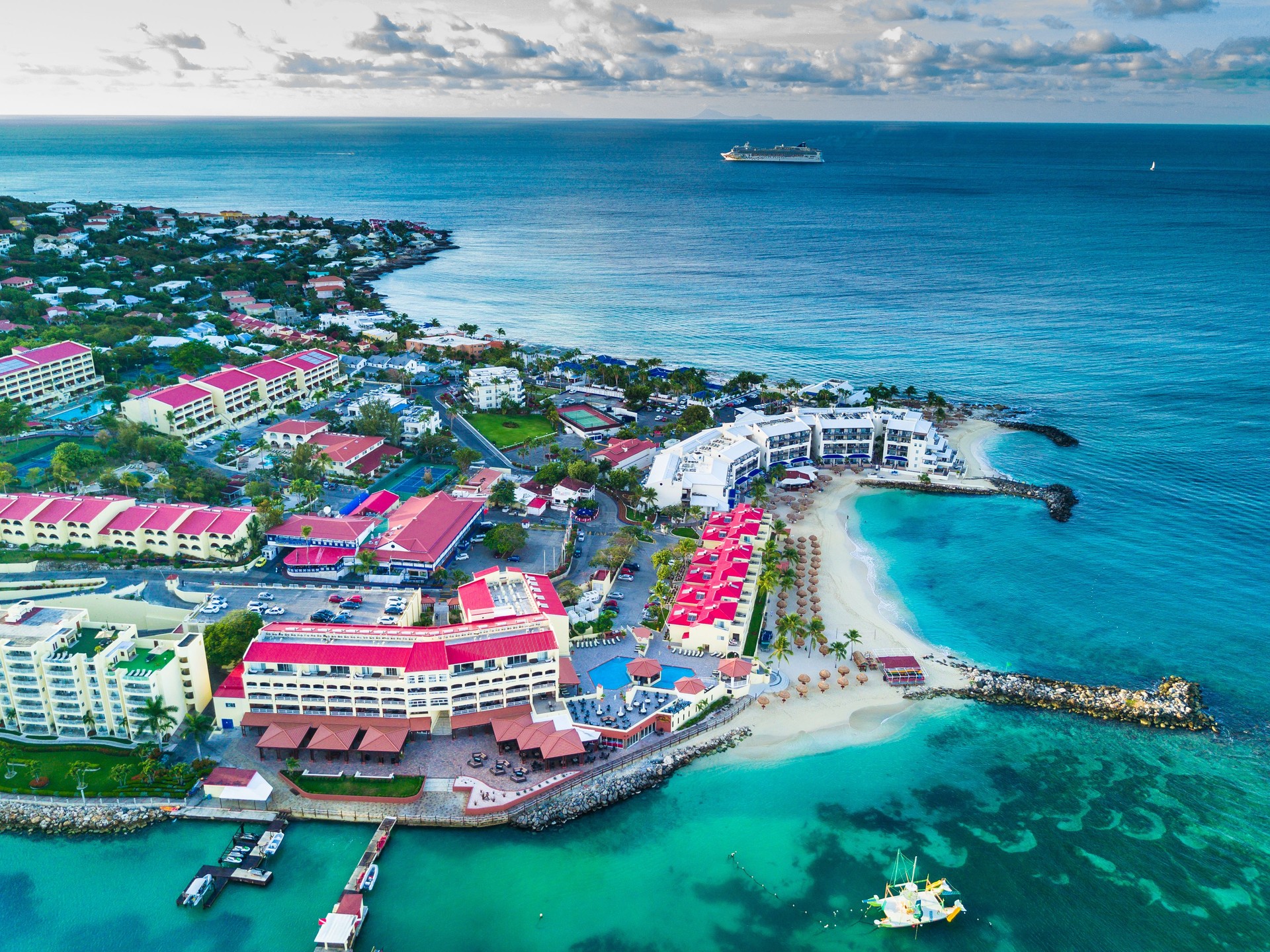 Flamingo Beach Resort Pelican Key in Saint Martin from above